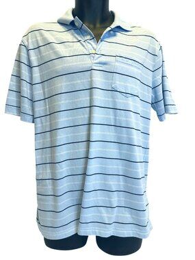 Merona Mens Light Blue Striped Polo Shirt M Cotton Blend